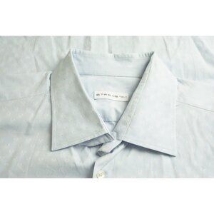 Etro Light Blue Fly Pattern Button Up Long Sleeved Shirt 46 Made Italy